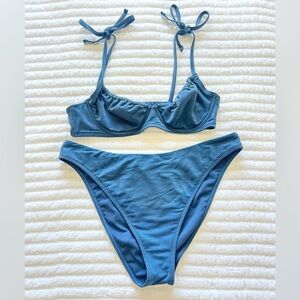 abercrombie & fitch curve love blue shimmer bikini set size medium/large